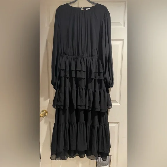H&M Dresses Hm Black Chiffon Maxi Dress Xxl Long Sleeve Poshmark